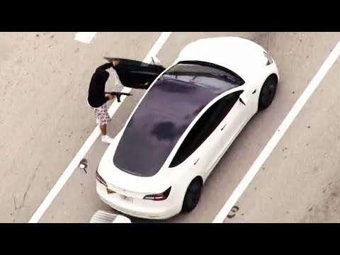 Armed Suspect Carjacks Tesla During High-Speed Chase