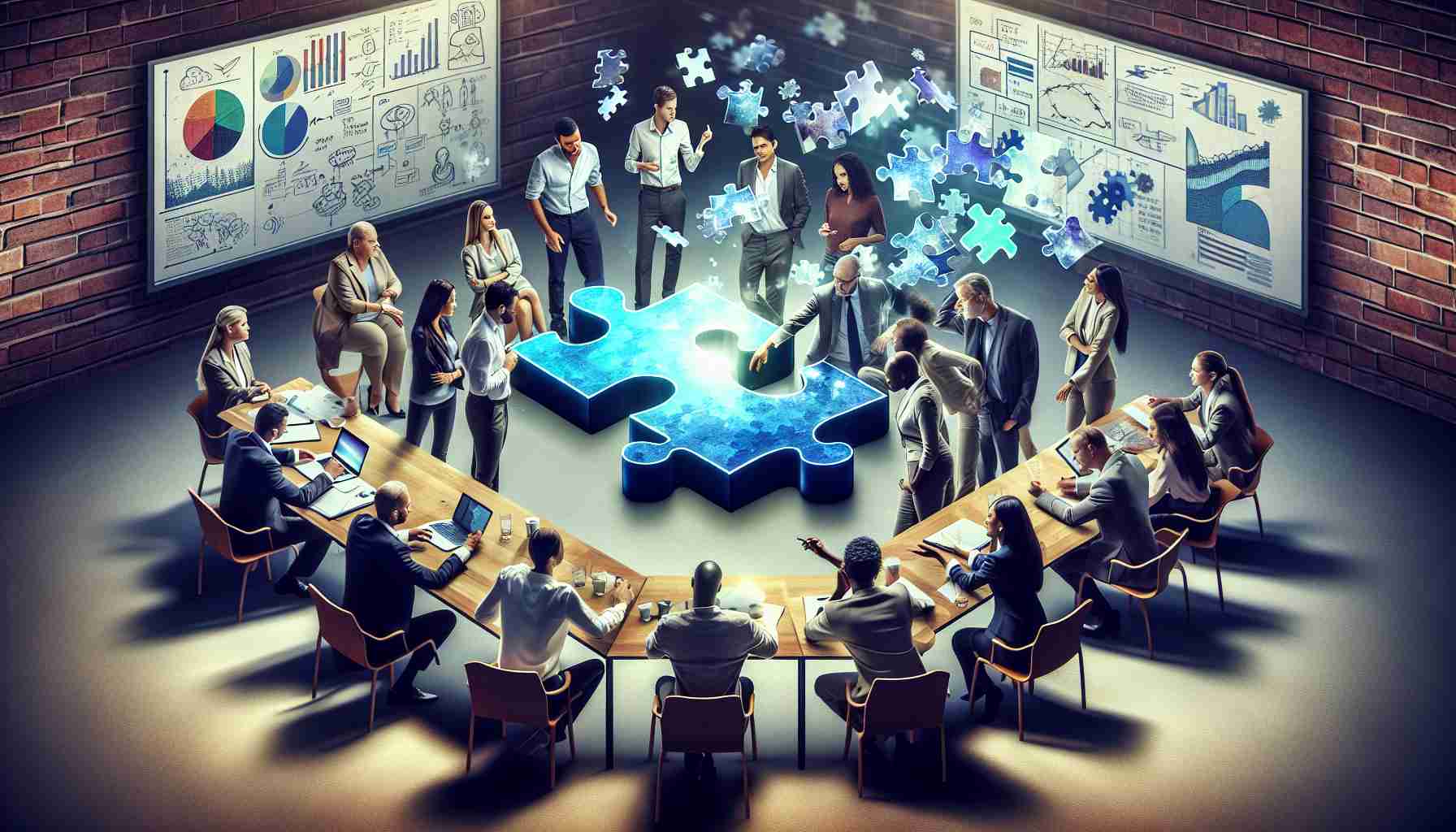 A high-definition, realistic image representing the concept of how collaboration shapes success. Perhaps this could be visualized as a diverse group of individuals, each from a different descent like Caucasian, Hispanic, Black, Middle-Eastern, South Asian, participating actively in a group meeting. They are passionately discussing and sharing ideas, symbolizing different pieces of a puzzle coming together. The room is filled with positive energy, there are diagrams and notes on a whiteboard, and each person is engaged in the shared vision. The successful completion of the puzzle signifies the success brought about by their collaboration.