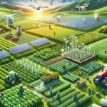 Generate a realistic, high-definition image that presents a depiction of the future of sustainable agriculture. This may include a wide array of cutting-edge technologies such as drone farming, vertical agriculture, and hydroponics put into action in a vibrant green landscape. It should convey the idea of balance between modern technology and nature, presenting an image of flourishing crops and agricultural machinery with solar panels to indicate the use of renewable energy. Possible activities that might be seen include farmers of different genders and descents working harmoniously, overseeing their robust crops and using advanced technological devices.