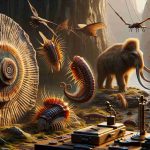 High-definition, realistic scene depicting the exploration of ancient life forms. This exploration includes the inspection of fossil records or preserved remains, multi-cellular organisms prevalent in the prehistoric era, and the unveiling of their attributes and traits. These dinosaurs, trilobites, mammoths, or pterosaurs are intricately detailed, providing a glimpse into the world long lost. The scene features natural hues and careful detailing to highlight the textures and patterns on the ancient life forms, their environments, and the tools associated with their study.