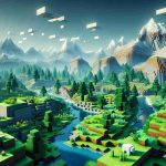 High-definition, realistic looking image of a video game environment inspired by Minecraft's blocky, cubic aesthetic. The scenery includes a sprawling landscape of varied biomes, from snow-capped mountains to lush forests, encompassing the feeling of infinite possibilities. Please include distinctive Minecraft-like elements such as grass blocks, trees with square leaves, cubic livestock, and geometric rivers.