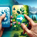 Generate a realistic, high-definition image that illustrates the transformation of a generic messaging app icon to a 'Nature Theme'. The icon should seamlessly incorporate elements of nature like trees, flowers, mountains, and a bright blue or green color palette, reflecting a strong nature influence.