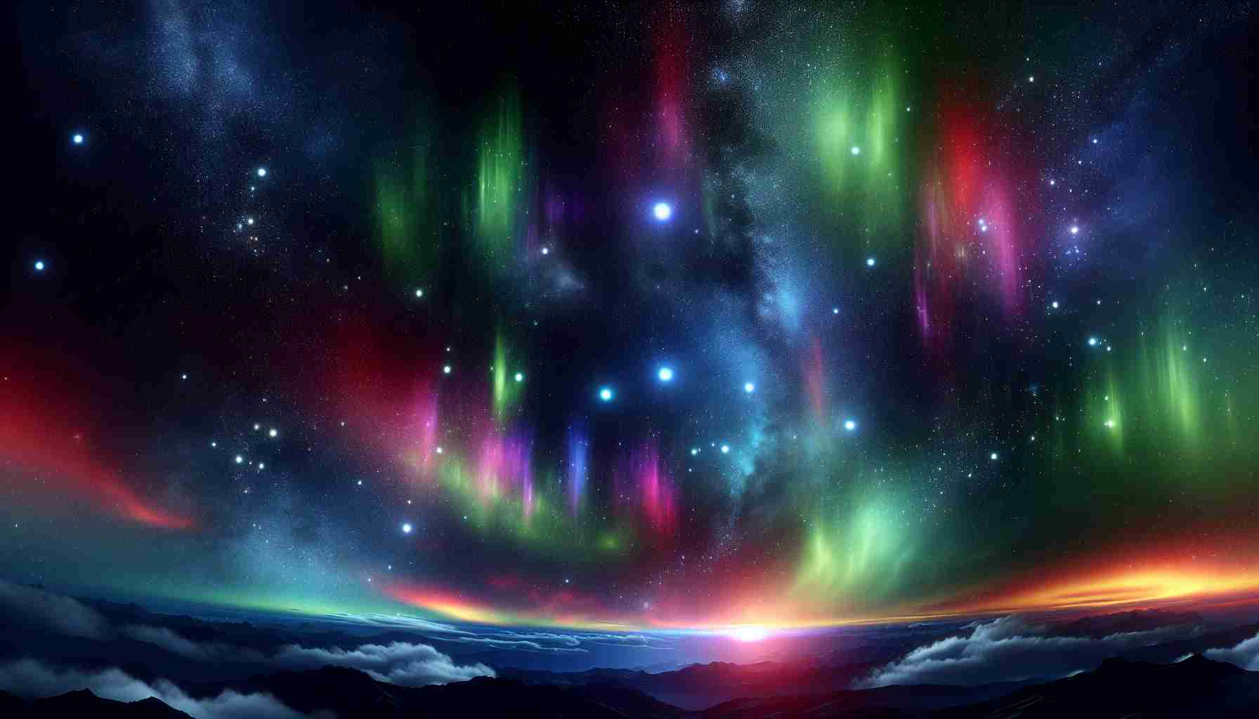 A high-definition and realistic image depicting the night sky's marvels, with a focus on the enchanting aurora phenomenon. The radiant colors dance across the darkness, illuminating silently against the backdrop of a star-filled sky. The natural cosmic wonder of an aurora signifies a collision of energetic charged particles with atoms in the high altitude atmosphere. The sky is also filled with twinkling stars, highlighting various constellations and celestial bodies.