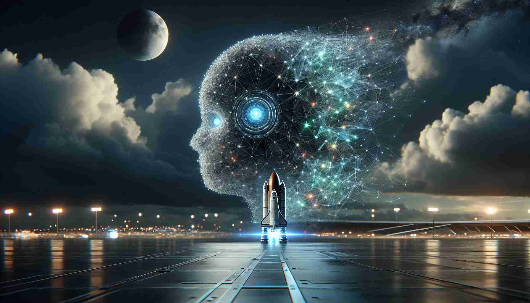 A high-definition photorealistic illustration of an innovative AI model branded 'Orion', created by a pioneering artificial intelligence organization. The model is visualized as an array of complex networks and connections, symbolizing intelligence and advanced computational abilities. It is set against a background suggestive of an impending launch; think dramatic dark skies and a strategic spotlight on Orion.