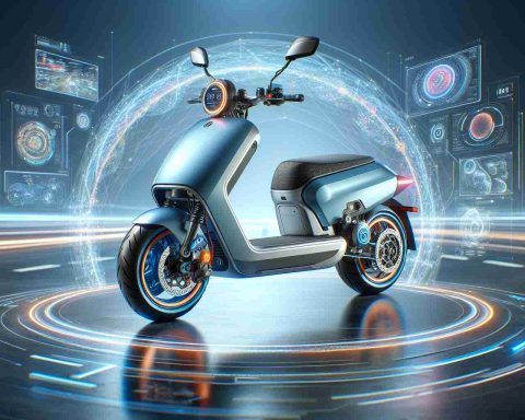 A high-definition, realistic depiction of a new, innovative electric scooter from a leading Japanese motor company, renowned for their pioneering technologies in the automotive industry. This particular model is poised to revolutionize transportation, exhibiting sleek design aesthetics, vibrant colors, and state-of-the-art features like regenerative braking, advanced battery technology, and digital touch-enabled controls.