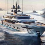 Create a detailed, high-definition image showcasing luxury electric yachts that represent the pinnacle of refined marine travel. These yachts should exude elegance and modernity with their sleek design and advanced technology. They are set against the backdrop of a serene ocean, displaying the new standard in high-end seafaring.