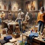 A high-definition, lifelike image featuring a scene that represents the rise of sustainable fashion. The image shows an aesthetically pleasing display of reused, recycled and upcycled clothing items. The scene includes a variety of apparels, such as sweaters knitted from discarded plastic, jeans produced from recycled denim, and shoes made from repurposed leather. The clothes are displayed in a shop-like setting, with mannequins of different genders and descents showcasing the garments. In the background are well-detailed posters advocating for sustainable fashion practices, and a domestic setting showing an individual of South Asian descent and female gender, creatively repurposing old clothing items into something trendy and fashionable.