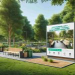 A high-definition, realistic image featuring a mock-up of a park setting. The scene should showcase that a fictional company named 'GreenWave' is partnering with local parks to expand eco-friendly amenities. This information can be captured through a combination of imagery and a carefully styled text announcement, possibly on a billboard or sign within the park. The park itself should be lush and green, catering to a variety of outdoor activities. There should also be a focus on showcasing these new 'eco-friendly' amenities, which could include solar-powered benches, recycling and composting bins, and more.