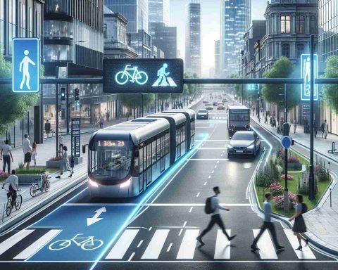 Realistic high-definition image showcasing the improvement of urban mobility through innovative regulations. This might include a well-structured bike lane, an efficient public transport system, electronic road signs displaying real-time updates, and pedestrians crossing the street in a thoughtful urban design setting.