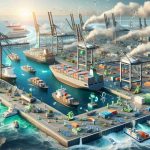 High definition, realistic illustration of the maritime industry undergoing revolutionary changes through sustainable solutions. The scene includes eco-friendly ships deriving power from renewable sources like solar, wind, and wave energy. The harbour is teeming with electric cranes and automated machinery used for unloading cargoes. Sustainable practices like recycling of waste materials, electronic navigation for efficient routing and eco-friendly paints on ship surfaces are also depicted. Picture demonstrates proper waste management and clean energy solutions, symbolizing a breakthrough in sustainable maritime operations.