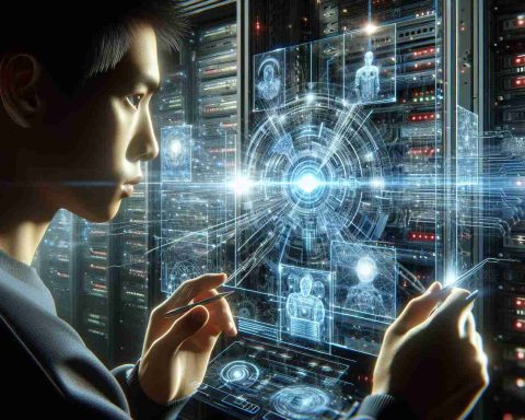 A detailed and realistic high-definition image depicting the future of computing technologies. In the foreground, a person of Asian descent is using an advanced holographic computer interface, with complexity and depth. The background conveys a technologically advanced setting - full of futuristic servers, network cables, and devices. The scene radiates with artificial intelligence automation and quantum computing mechanisms, enhancing the essence of the future of computing technologies. The lights are soft and cool, reflecting on the person's face, highlighting their focused concentration.