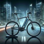 Create a highly detailed and realistic image of a new innovative solution to urban transportation called the Skyline eBike. This electric bicycle should feature sleek design elements that illustrate its modernity and technological advancements. These may include LED lights, a digital display on the handlebar, and an aerodynamic frame that implies high-speed transit. Picture the bike stored in a bustling cityscape, mirroring its relevance to urban environments