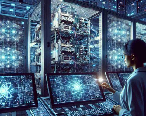 A high definition, realistic image illustrating the concept of exploring the world of quantum computing. Picture a room filled with cutting-edge technology like quantum computer models. These machines are intricate, with a web of wires and blinking lights. They stand tall, towering over a South Asian female scientist who is exploring their workings. The lights of various components are reflected in her glasses. Poster-sized diagrams of complex quantum circuits adorn the walls. The color scheme of the room is cool, filled with blues and silvers that mirror the futuristic nature of the technology.