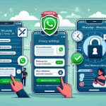 A detailed high-definition infographic outlining steps to maintain privacy and security on WhatsApp. Include illustrations of mobile phones displaying privacy settings on the WhatsApp application, a lock symbolizing safety, and a user going through the settings. Emphasize the importance of enabling two-factor authentication, blocking unwelcome contacts, and restricting profile visibility.