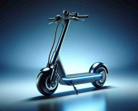 Generate a high-definition, realistic photo of a cutting-edge electric scooter. This scooter is newly unveiled and signifies a major leap forward in technology. It is produced by a leading manufacturer, known worldwide for their innovations. The scooter's design is sleek, aerodynamic and advanced, radiating the spirit of revolution in its every detail. Noticeable features include large, robust wheels, a digital dashboard for displaying speed and battery life, and efficient, powerful electric motor. The overall build quality is premium, signifying that no compromises were made in the production of this revolutionary machine.