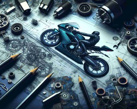 A high definition, realistic image showcasing the thrilling progress of a collaborative project between two entities, referred to as 'Hero' and 'Zero'. This project involves the development of an electric motorcycle. The image should emphasize the enthusiasm around the project, with sketches or renderings of the electric motorcycle design, maybe with blueprints and parts scattered, conveying the sense of progression and innovation.