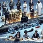 Image of a realistic high-definition representation of the concept 'Naval Defense Funding Boosted to Enhance Submarine Programs'. Include elements symbolic of increased funding such as stacks of currency or charts indicating growth, coupled with depictions of submarine designs and advancements. Also represent diverse male and female engineers from various races like Caucasian, Black, Hispanic, Middle-Eastern and South Asian, working together on submarine blueprints, indicating the funding's impact on enhancing submarine programs.