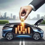 Realistic high-definition image representing the concept of a government increasing incentives for electric cars. This can be showcased through a visual metaphor of a large hand (symbolising the government authority) placing shiny gold coins (indicating incentives) into an open trunk of a modern, glossy electric car. The setting is in a cityscape during the day, reflecting a feeling of progress and environmental consciousness.