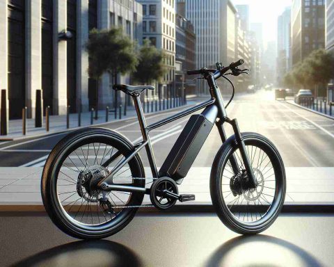 Generate a photo-realistic image showing a high-definition view of a sleek and stylish urban electric bicycle, known as the Model A E-Bike. The bike should be designed for city commuting, reflecting a sense of elegance in its streamlined shape, clean lines, and sophisticated color scheme. The setting could be an urban landscape, perhaps a quiet city street or a park, denoting the bike's suitability for urban commuting.