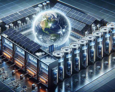 Realistic, high-definition visualization of a cutting-edge solution for storing solar energy. The system should appear modern and innovative, demonstrating the latest technology in sustainable energy storage. It might include arrays of solar panels absorbing sunlight, sleek storage batteries in a meticulously organized setting, and advanced control panels that modulate the conversion and storage processes. Emphasis on the revolutionary aspects of the system, illustrating a substantial, forward-thinking leap in solar energy storage solutions.