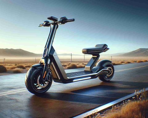 Generate a realistic and high-definition image of a cutting-edge electric scooter. This advanced vehicle should represent ultimate freedom and is named 'Panther X'. It is designed by the hypothetical company 'Ausom'. The scooter should exude a sense of agility, power, and liberation. It may have unique features such as sleek lines, a comfortable seat, a distinctive headlamp, and an interactive LED dashboard. The background could hint at a place that defines freedom for many: wide, open roads under a clear blue sky.