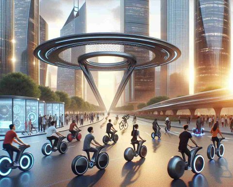 Create a realistic, high-definition image depicting a revolutionary future travel experience with futuristic cycles. The cycles should have sleek and advanced designs, suggesting the potential to transform the way we travel. The setting should be urban with high-tech transportation infrastructure around. Include various people around of different genders and descents trying out these future cycles.