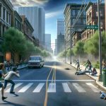 A realistic, high-definition image of an unexpected scenario unfolding on Ward Avenue. The setting is a typical city street lined with buildings and trees, people are reacting with shock and surprise to the sudden turn of events. There is a greater sense of suspense and mystery, but no hint of danger or violence.