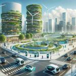 Create a detailed and realistic high-definition image showcasing the revolution of sustainable transportation with cutting-edge technology. The image should illustrate the sheer advancement in technology and how it integrates green energy, focusing perfectly on aspects like electric vehicles, charging stations, wind and solar power harvesting systems. The scenery is urban, with futuristic architecture incorporating green elements like vertical gardens, clean and smooth roadways with autonomous vehicles on them, and pedestrians safely using the area. In the background, incorporate renewable energy sources like windmills and solar panels on rooftops. Ensure there are clear skies, symbolizing cleanliness and pollution-free environment.