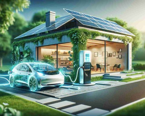 A detailed and high-definition image depicting the latest trend in sustainable energy: Ampol, an unidentified company presumed to be in the energy sector, is breaking into the eco-friendly market with the launch of a home electric vehicle (EV) charger. Visualize a contemporary home setup with the EV charger clearly highlighted, showing a modern electrical car being charged. The environment suggests a commitment to green solutions, possibly with solar panels on the roof of the house and lush green vegetation surrounding it. The focus is on a forward-thinking, sustainable future.