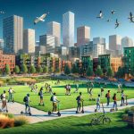 A realistic high-definition image illustrating Denver's embrace of sustainable urban mobility through the introduction of new micro-mobility partnerships. The scene includes green spaces, people of diverse descents and genders using various modes of micro-mobility like e-scooters, bikes, and compact electric vehicles, juxtaposed against the backdrop of Denver's cityscape, known for its blend of modern architecture and preserved historical buildings.