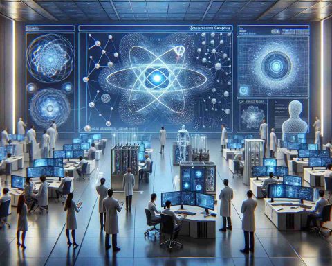 Depict a highly detailed, realistic image showing the launch of a program named 'QuantumSpeed'. The scene should convey the excitement and innovation surrounding quantum computing. It might include science and technology elements such as a futuristic computer lab with complex diagrams, 3D models of quantum bits, or other symbolic elements of quantum computing. Please also show a mixed group of scientists (consisting of male and female researchers of varying descents such as Caucasian, Hispanic, Black, Middle-Eastern, South Asian) working together on this project.