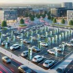 High-definition, realistic image of a scene in a city resembling Watford, where the expansion of electric vehicle charging infrastructure is rapidly underway. Depict electric vehicles of various makes and models parked and charging at numerous strategically located charging stations. The view includes wide streets, modern buildings, and expansive parking spaces with charging stations, radiating a sense of progress and a commitment to sustainable transportation methods.