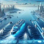 A photo-realistic HD image portraying the future of marine transportation. Please showcase a futuristic ocean with advanced ships demonstrating cutting-edge technologies such as energy-efficient propulsion systems, digital navigation tools, and eco-friendly energy sources. Illustrate the horizon with a technologically advanced cityscape and digitized systems for shipping and transportation logistics. The seascape should be clean and clear, symbolizing maritime sustainability and ecological responsibility, with abundant marine life, reflecting the harmony between advanced technology and marine ecosystems.