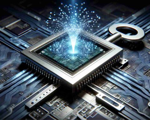 A detailed and realistic high-definition image that symbolizes the concept of unlocking the potential of Quantum Technologies for future innovations. The scene could include a futuristic key unlocking a graphic concept of a quantum computer chip, revealing a flow of glowing, quantum particles radiating outwards. The environment around the quantum chip should evoke the realm of high technology, perhaps in the form of complex circuit patterns or binary codes. Ideally, the color scheme should be cool-toned, dominated by blues and silvers, to suggest the sophistication of quantum technology.