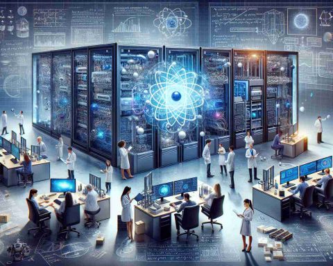 A highly detailed and realistic image representing the concept of 'Advancing Towards a Secure Future in Quantum Computing'. Depict a modern and high-tech computer laboratory with high-end computers and quantum components. Show a diverse group of scientists of different genders and desolations: Caucasian female, Hispanic male, Black female, and South Asian male, working collaboratively on various quantum computing elements. Scatter various elements around the workspace including schematics, mathematical equations, and high-tech tools to reflect the complexity of quantum computing. Also, include futuristic elements like holographic projections of quantum circuits and three-dimensional graphs, signifying the 'future' aspect.