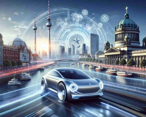 Create a high-definition, realistic image of a futuristic collaboration between an automotive company and a city to reinvent urban transportation. Picture an innovative concept vehicle, bearing the emblem of a silver star, navigating the bustling cityscape of a European metropolis known for its beautiful port and splendid architectures.