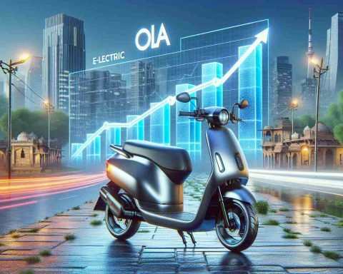 Realistic high-definition image depicting the concept of Ola Electric potentially dominating India's E-scooter market. This could include visual representations such as a bar chart illustrating market share, and a stylish Ola Electric's E-scooter model on the roads of an Indian city.