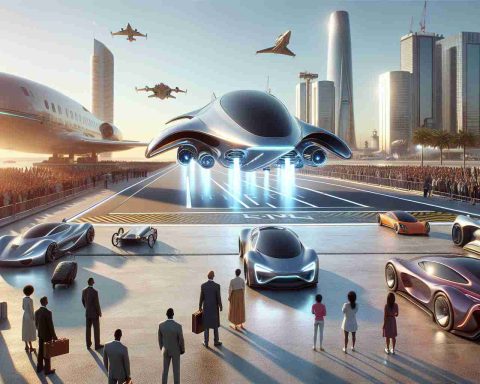 A high definition, realistic rendering of a futuristic transportation scene, symbolising 'Ready for Lift-off'. This could include sleek, aerodynamic vehicles equipped with advanced technology, preparing on a launch pad or tarmac. It illustrates a vibrant atmosphere of anticipation, signifying a pivotal shift in commuting. There might be a crowd of diverse characters, such as a Black man, a Hispanic woman, a South Asian elderly, a Middle-Eastern child, and others witnessing this revolutionary event against a backdrop of modern architecture and a bright, clear sky.