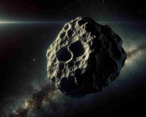 Generate a realistic, high-definition image of the asteroid Apophis. This mighty space object was once considered a looming threat, but now it is regarded as a potential source of untold wealth. The scene should encapsulate not only its raw, rugged beauty but also imply the economic potential that lies within it. Consider showing mineral-rich veins against the darkness of space, capturing both its intimidation and promise.