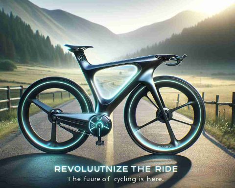 A high-definition photo showcasing an innovative style of bicycle, termed as the 'Revolutionize the Ride' from an unbranded bicycle manufacturer, under the theme 'The Future of Cycling is Here.' The bike represents futuristic design elements, reflecting modern technological advancements in biking industry like streamlined body, carbon fiber material, smart tech integration, etc. The background can be a serene biking trail, underlining the bike's capabilities and setting the tone for an advanced cycling journey.