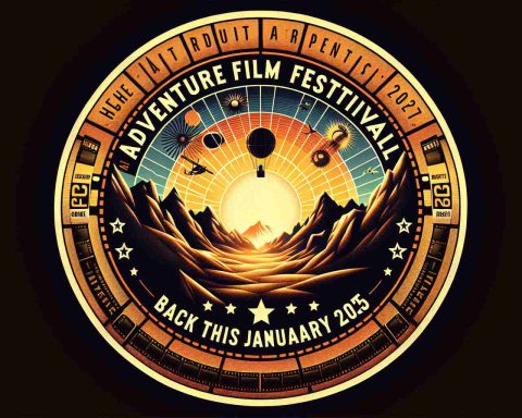 Generate a high-definition, realistic image portraying the exciting return of an Adventure Film Festival, to take place in January 2025. The depiction should capture the essence of thrill and adventure, perhaps showing a dramatic landscape or iconic adventure symbols, highlighted with the words 'Adventure Film Festival - Back this January 2025' in bold.