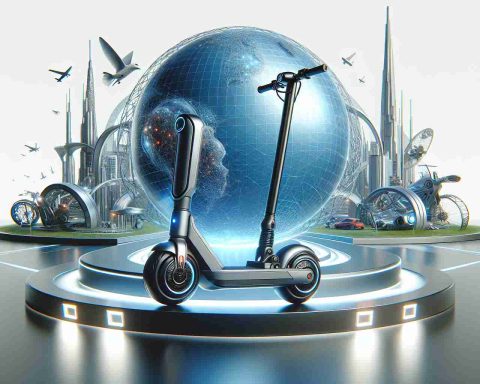 A detailed high-definition visual scene that represents the concept of future means of transportation. Please illustrate a vision of an impressive generic electric scooter, pivotal to this futuristic depiction. It showcases advanced designs and has a sleek look, no specific brand reference. The setting should invoke the sense of modernity and innovation in the viewer.