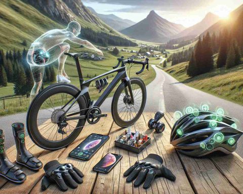 A realistic, high-definition image showing the transformation of a cycling experience. The scene could include a modern, aerodynamic bicycle stationed on a picturesque mountain trail, a handful of futuristic, high-tech accessories such as a smart helmet with built-in lights and sensors, and cycling gloves offering enhanced grip, placed neatly beside the cycle. Additionally, wear-and-tear-resistant cycling attire, equipped with pockets for holding small essentials, could be visible. The focus should be on depicting a sense of innovation and advancement in cycling gear.