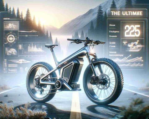 High definition, realistic image portraying the ultimate concept of an E-Bike for the year 2025. The futuristic electric bike should boast sleek, advanced features, ergonomic design, and innovative technology. Visualize it as ready for any adventure, with sturdy, all-terrain capable wheels, durable frame, smart lighting system, and state-of-the-art battery technology. The scene should evoke a sense of excitement and readiness for exploration.