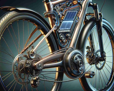 Realistic high-definition image depicting the revolution in cycling, focusing on beautifully handcrafted electric bikes. Show a sleek and modern design with intricate details signifying the craftsmanship. Include details such as the frame's smooth curves, shiny metallic components, and hi-tech features like digital displays and pedal-assist mechanism. Also, portray a sense of sustainability with eco-friendly design elements, perhaps solar panels integrated into the bike's design.