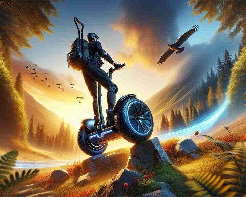 A high-definition, realistic image depicting the concept of adventure unleashed through an ultimate all-terrain ride. Visualize an advanced, state-of-the-art personal transporter akin to a Segway, decked out with the latest technology and designed for all-terrain use. The model should be indicated as 'ZT3 Pro'. The scenery around it is vibrant and thrilling, showcasing the energy and excitement of outdoor adventure.