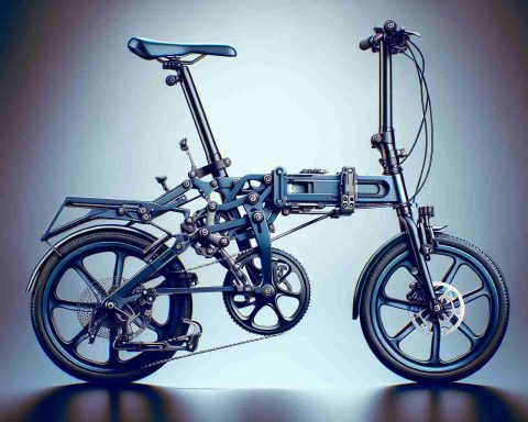 Generate a highly detailed, realistic image representational of a revolutionary bicycle. This is no ordinary bike; it uniquely combines practicality with a space-saving design. Particularly, it features an innovative folding mechanism that allows it to be compacted and tucked away when not in use. Emphasize the compact design, the folding parts, and how this bike maintains functionality despite its collapsible frame.