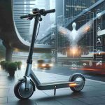 Generate a high-definition, realistic image of a game-changing urban transportation method, specifically an advanced electric scooter named NDuro. Display this scooter in an urban environment, showcasing its sleek design, modern aesthetic, and innovative features.