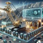 A high-definition, realistic image depicting the future of mining with innovative charging solutions. Imagine a large mining site with advanced equipment. There is a colossal excavator with a robust charging station connected to it. The machine is powered by state-of-the-art, eco-friendly energy cells demonstrating the progress of renewable energy in this industry. Sparkling minerals can be seen extracted from the groundbreaking site while digital displays around the station showcase the efficient energy consumption rates and reduced carbon footprint, hence shaping the future of mining.