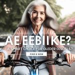 A high-definition, realistic image of an elderly Hispanic woman riding an electric bike comfortably with a smile on her face, showcasing the benefits of e-bikes for older individuals. She is passing through a beautiful park, with trees and flowers in the background. Overlaid on the image are the words in bold letters: 'Are Ebikes a Smart Choice for Older Cyclists? Find Out Now'.